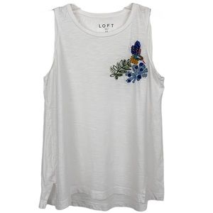Loft Cotton Embroidered Hummingbird Floral Tank Top XS